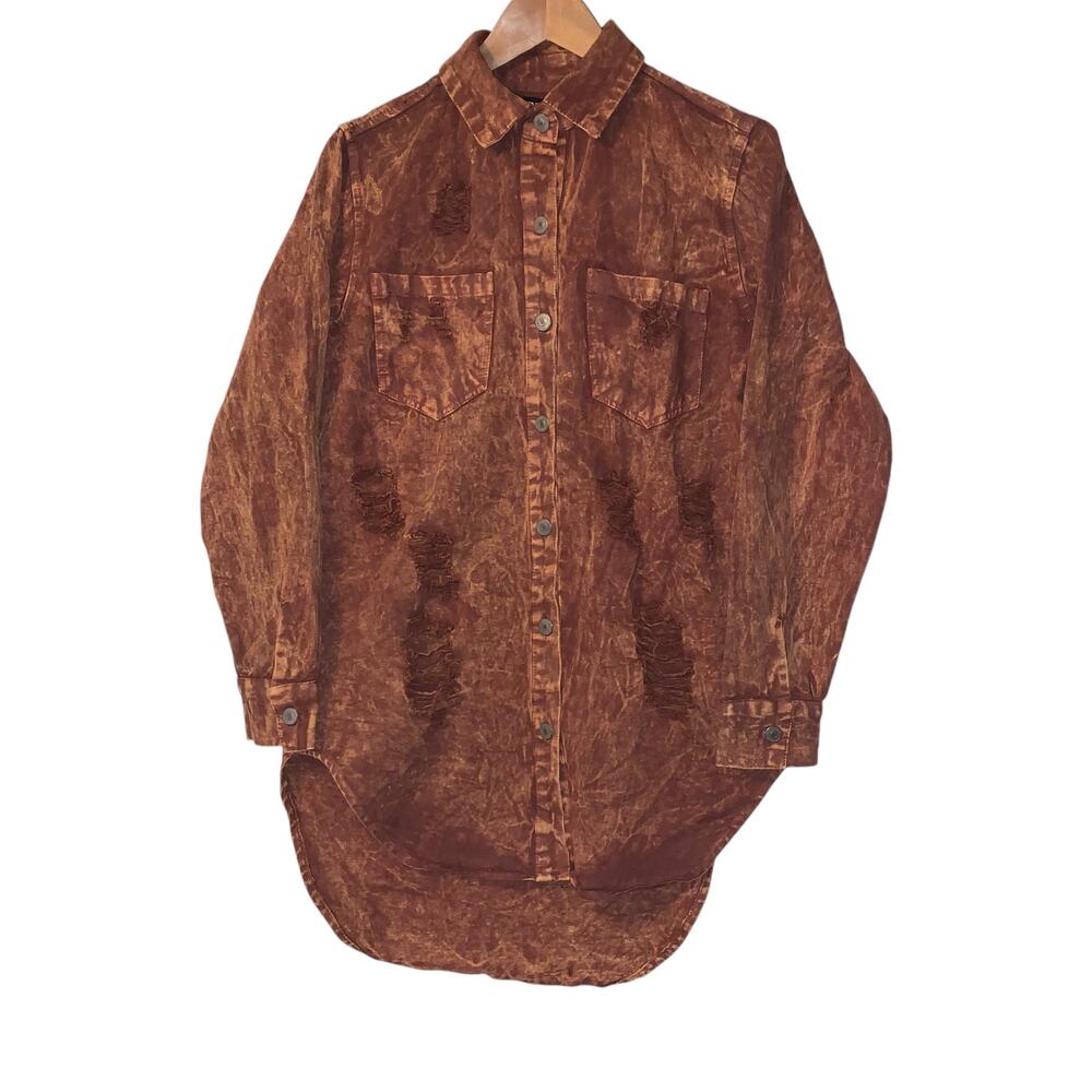 Thrill Jeans Brown Distressed Acid Wash Denim Jean Women’s Jacket sz S